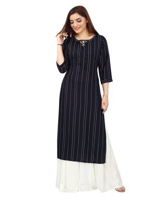  Navy-blue printed rayon long-kurtis 1