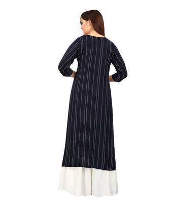  Navy-blue printed rayon long-kurtis 2
