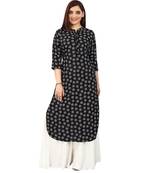  Black printed rayon long-kurtis
