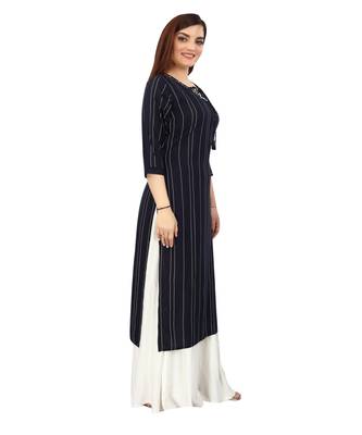  Navy-blue printed rayon long-kurtis 4