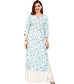 Light-blue printed rayon long-kurtis