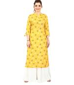  Mustard printed rayon long-kurtis