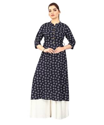  Navy-blue printed rayon long-kurtis 1