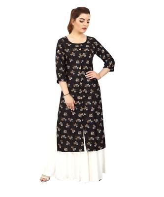 Black printed rayon long-kurtis 1