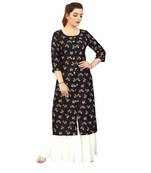 Black printed rayon long-kurtis