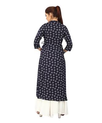  Navy-blue printed rayon long-kurtis 2