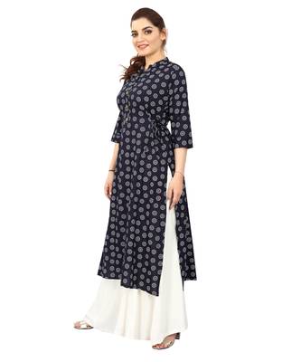  Navy-blue printed rayon long-kurtis 3