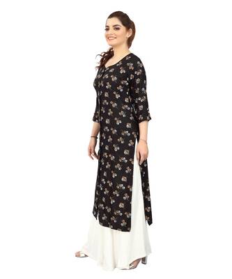 Black printed rayon long-kurtis 3