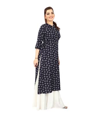  Navy-blue printed rayon long-kurtis 4
