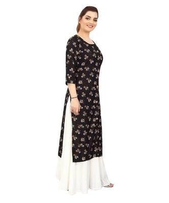 Black printed rayon long-kurtis 4