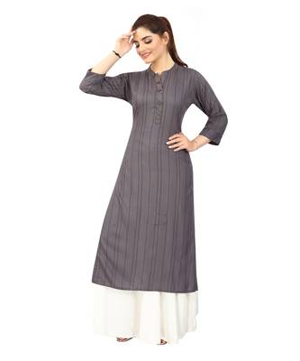 Grey printed rayon long-kurtis 1