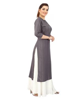 Grey printed rayon long-kurtis 4