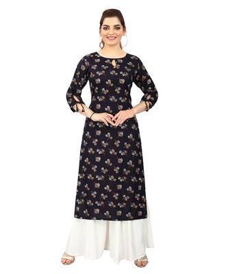  Black printed rayon long-kurtis 1