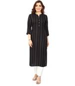 Black printed rayon long-kurtis