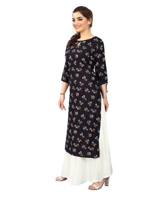  Black printed rayon long-kurtis 3