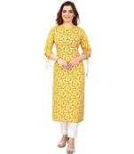 9blings Yellow printed rayon long-kurtis