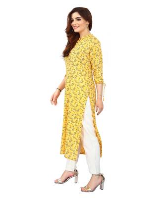 9blings Yellow printed rayon long-kurtis 3