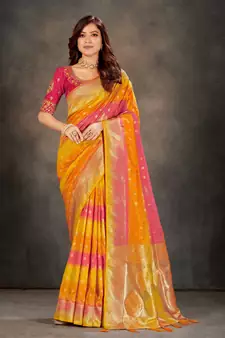 Multicolor woven banarasi silk saree with blouse