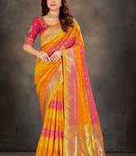 Multicolor woven banarasi silk saree with blouse
