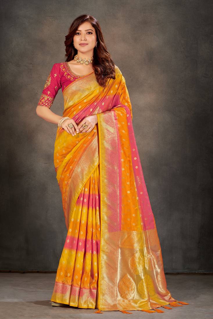 Multicolor woven banarasi silk saree with blouse