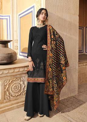 BlackMachine Diamond,Chain Stitch Embroidry Work Georgette Semi Stitched Suits Designer churidar salwar 1