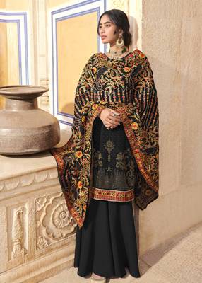 BlackMachine Diamond,Chain Stitch Embroidry Work Georgette Semi Stitched Suits Designer churidar salwar 2
