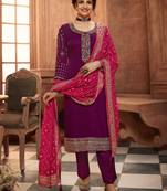Burgundy Jari Embroidery Work Georgette Semi Stitched Suits Designer Churidar salwar