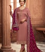 Brown Jari Embroidery Work Georgette Semi Stitched Suits Designer Churidar salwar
