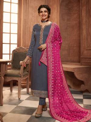 Grey Jari Embroidery Work Georgette Semi Stitched Suits Designer Churidar salwar 1