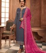 Grey Jari Embroidery Work Georgette Semi Stitched Suits Designer Churidar salwar