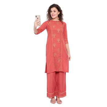 Women's Brown Rayon Foil Print A-Line KurtiFor Girls 1