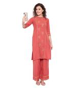 Women's Brown Rayon Foil Print A-Line KurtiFor Girls