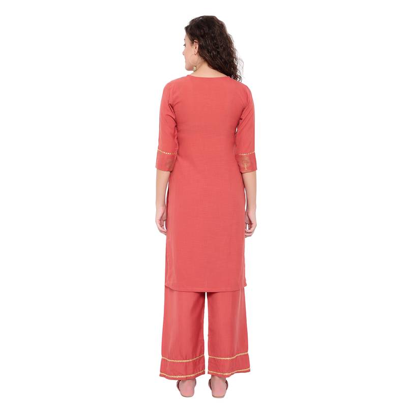 Women's Brown Rayon Foil Print A-Line KurtiFor Girls