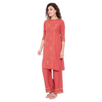 Women's Brown Rayon Foil Print A-Line KurtiFor Girls 3