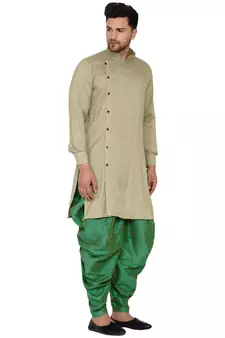 Beige plain rayon dhoti-kurta