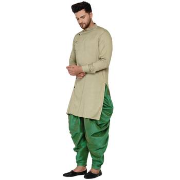 Beige plain rayon dhoti-kurta 3