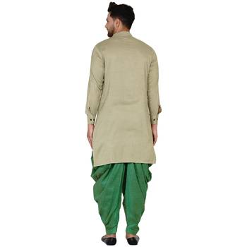 Beige plain rayon dhoti-kurta 4