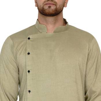 Beige plain rayon dhoti-kurta 5
