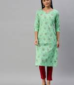 Light-Green Printed Cotton Cotton-Kurtis