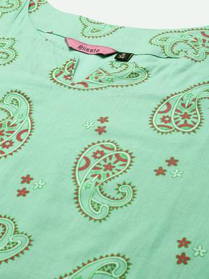 Light-Green Printed Cotton Cotton-Kurtis 5