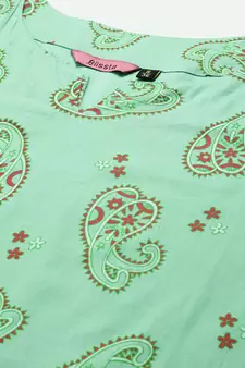 Light-Green Printed Cotton Cotton-Kurtis
