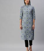 Grey Printed Cotton Cotton-Kurtis