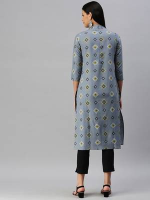 Grey Printed Cotton Cotton-Kurtis 2