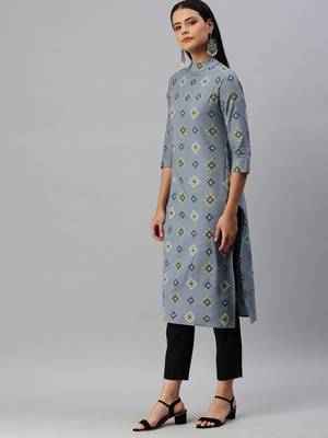 Grey Printed Cotton Cotton-Kurtis 3