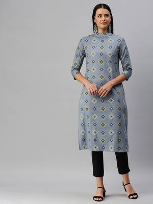 Grey Printed Cotton Cotton-Kurtis 4
