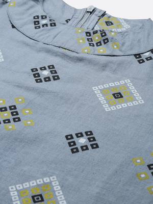 Grey Printed Cotton Cotton-Kurtis 5