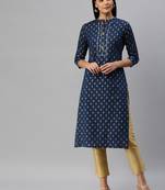 Navy-Blue Printed Cotton Cotton-Kurtis
