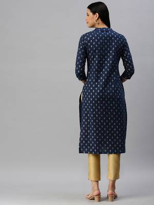 Navy-Blue Printed Cotton Cotton-Kurtis 2