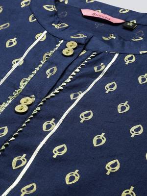 Navy-Blue Printed Cotton Cotton-Kurtis 5