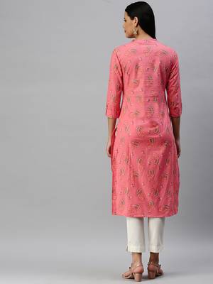 Pink Printed Cotton Cotton-Kurtis 2